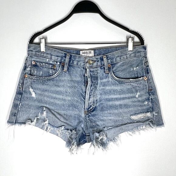 Agolde Sz 30 Parker Vintage Cut Off Distressed Button Fly Denim Shorts - Picture 3 of 11